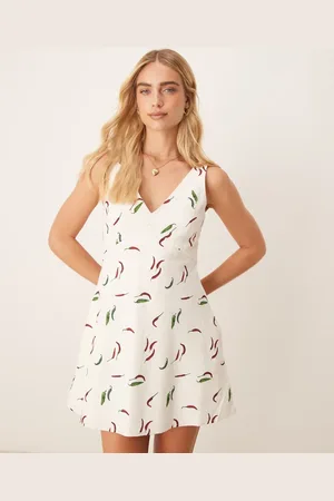 Abercrombie & Fitch High square neck linen mini dress in print