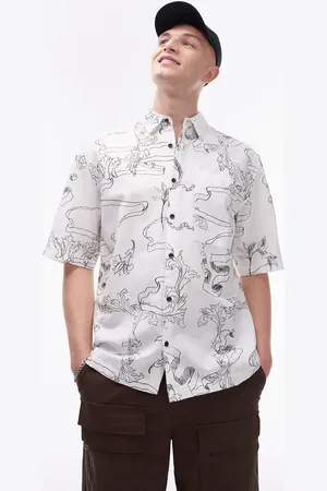 Topman Short sleeve relaxed printed linen blend mix shirt in