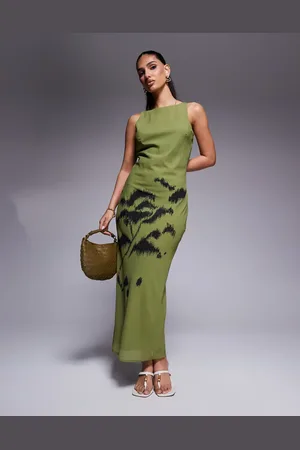 ASOS Chiffon slash neck maxi slip dress with sketchy placement floral print
