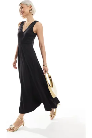 ASOS Ponte sleeveless V neck godet midi dress in black