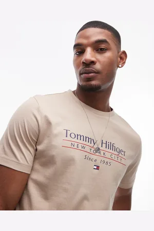 Tommy Hilfiger Centre stack linear logo t-shirt in beige