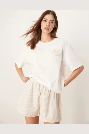 ASOS Oversized tee & short pyjama set with graphic in neutral
