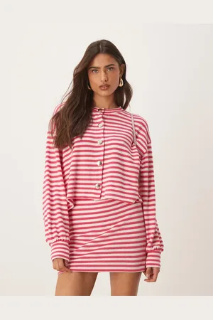 ASOS Knitted long sleeve cardigan co-ord in dark pink stripe