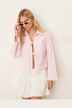 Gina Tricot Wide sleeve front tie denim shirt in