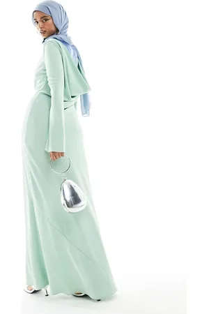 DASKA Chiffon maxi dress with cowl back in print and sage green