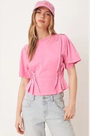 ASOS Seam detail short sleeve corset waist t-shirt in washed