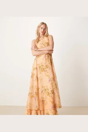 ASOS ASOS DESIGN Tall racer neck ruched bodice dropped waist maxi dress in floral print