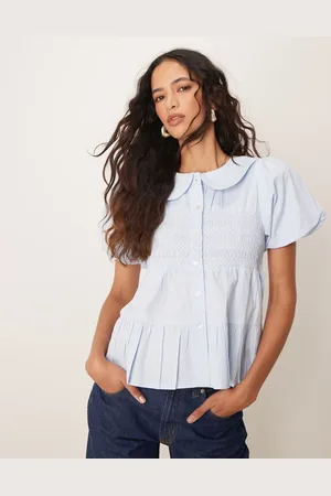 Neon Rose Smocked puff sleeve blouse in light