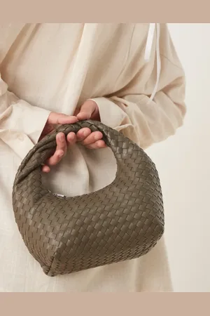 Gina Tricot Braided weave small tote handbag with twisted handle in khaki