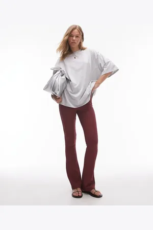 Topshop Skinny rib flare in burgundy