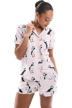 Chelsea Peers Cotton short sleeve revere and short set in Puffin print