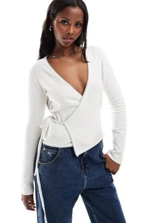 Daisy Street Pointelle wrap over top in cream