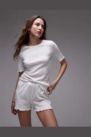 MANGO Pointelle pyjama t-shirt co-ord with frill sleeve in