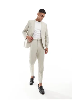 ASOS Tapered suit trousers in textured fabric in stone