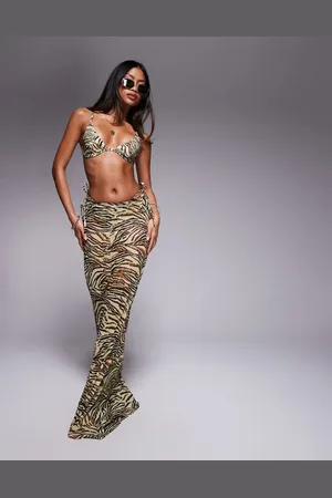 ASOS Gia mesh beach skirt in animal print