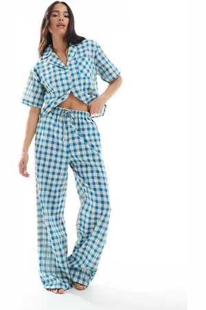 Daisy Street Pull on floral check pyjama bottoms