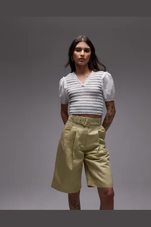 & OTHER STORIES Linen blend longline bermuda shorts with belt in buttermilk yellow
