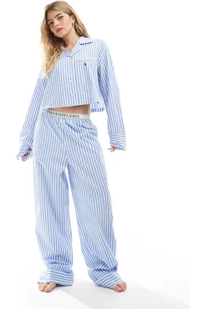 Ralph Lauren Poplin pyjama bottoms with elasticated logo waistband in stripe