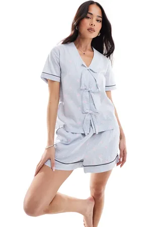 Chelsea Peers Seersucker short sleeve revere and short set in striped Starfish print