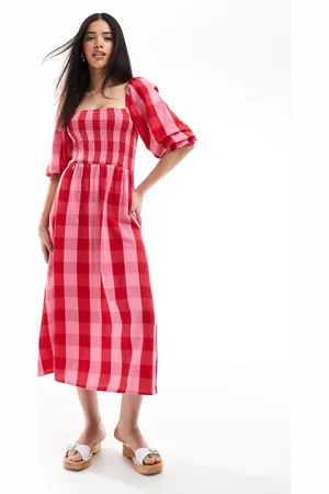New Look Check long sleeve midi dress in