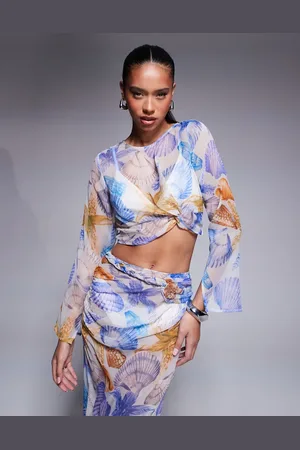 ASOS Long sleeve chiffon crop top co-ord in shell print