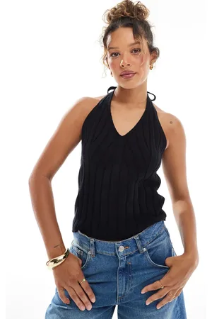 ASOS Knitted wide rib halter top in