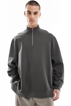 ASOS Essential sweatshirt with quarter zip in khaki