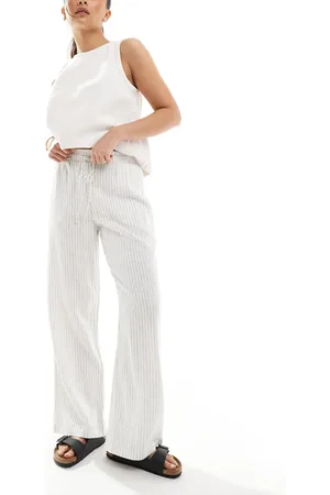 New Look Linen wide leg trousers in cream stripe