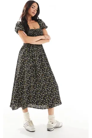 Daisy Street Puff sleeve tie front midaxi dress in ditsy floral