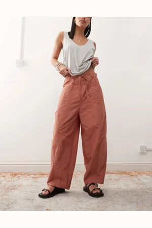 Lioness Tie waist barrel leg trousers in clay