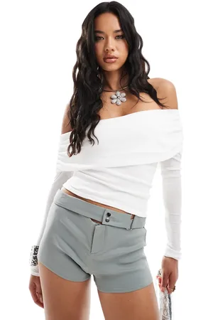 Kaiia Exclusive textured bardot fold detail long sleeve top in