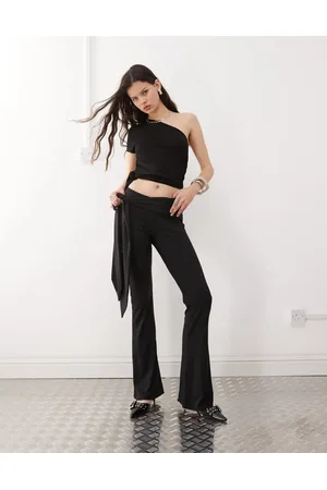 Lioness Double layered slinky low rise drape tie side flared trousers co-ord in