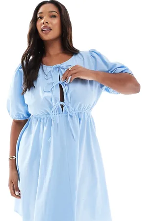 Esmée Exclusive tie front puff sleeve mini beach dress in dusty
