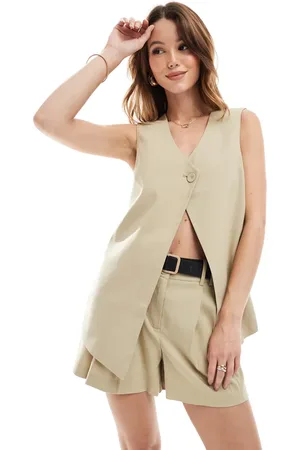 VERO MODA Longline tailored waistcoat co-ord in beige