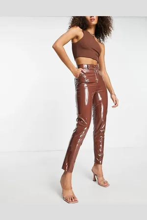 First Distraction The label vinyl slim trousers in chocolate