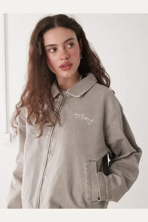 Obey Serene zip through denim jacket in beige