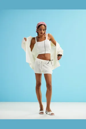 ASOS Knitted stitch mini short co-ord in cream