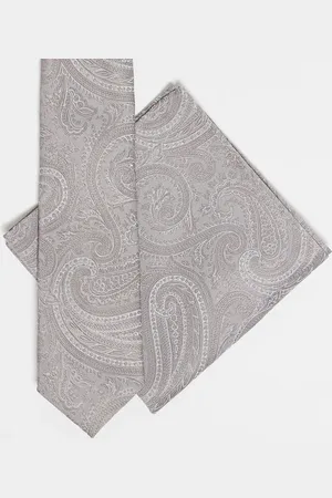 ASOS Paisley tie and pocket square in stone