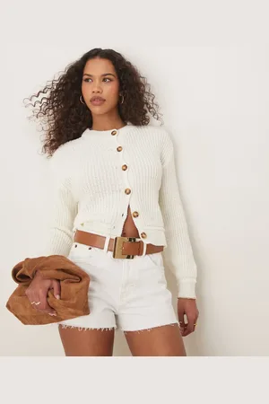 ASOS Knitted crew neck cardigan in cream