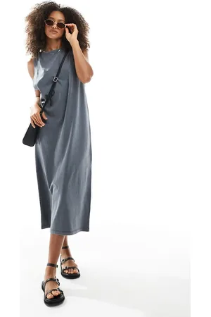 ASOS Sleeveless twist shoulder column midi dress in washed