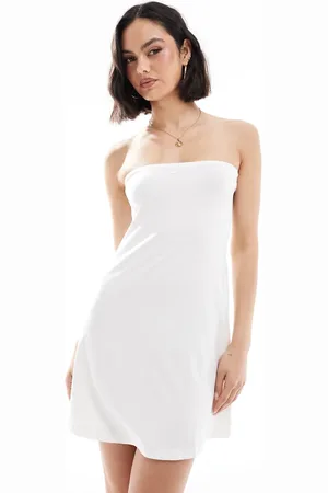 ASOS Bandeau mini swing dress in white