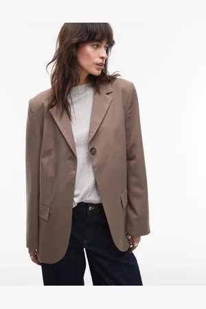 Topshop Single button tailored blazer in taupe - STONE