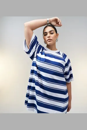 ASOS ASOS DESIGN Curve T shirt swing mini dress in blue stripe