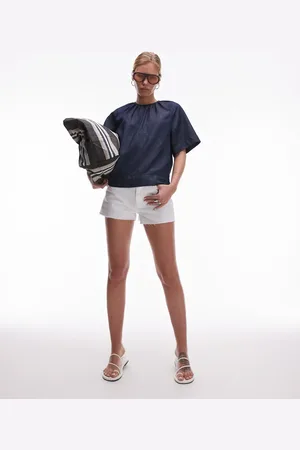 ARKET Linen denim top with volume sleeves in clean indigo