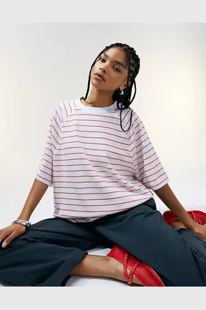ASOS Raglan short sleeve tee in textured vintage red stripe