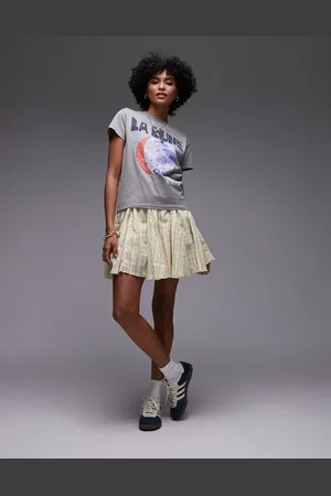 Topshop Cotton flippy mini skirt with godets in and green stripe