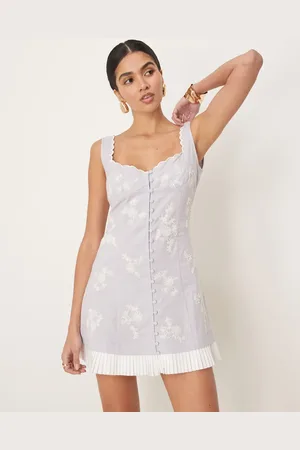ASOS Scalloped button down mini dress with pleated hem and floral embroidery