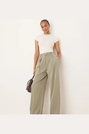 ASOS Tall tailored wide leg trousers with pleat detail in khaki