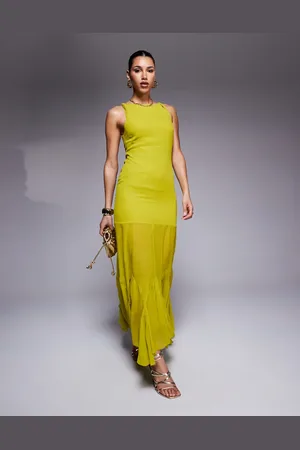 ASOS Dropped waist maxi dress witth full godet hem in lime