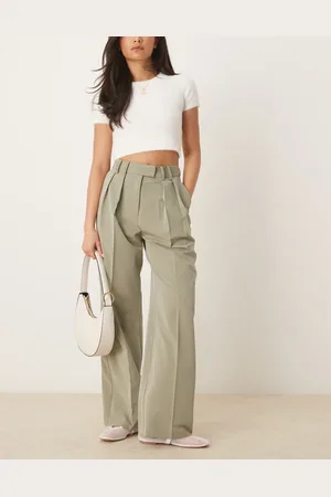 ASOS Tailored wide leg trousers with pleat detail in khaki